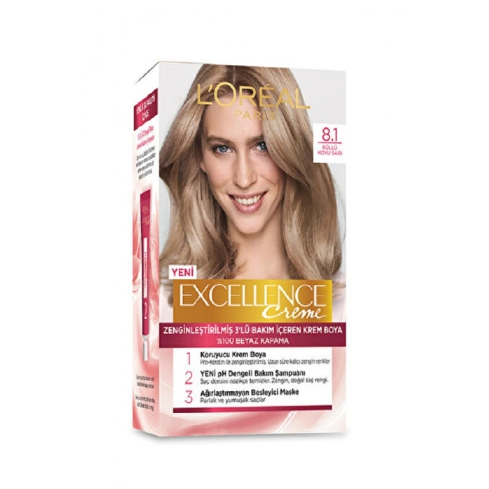 Loreal Paris Excellence Creme Saç Boyası Koyu Sarı Küllü 8.1