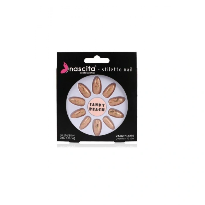 nascita Stiletto Gold Printing Takma Tırnak Nasnailx0026