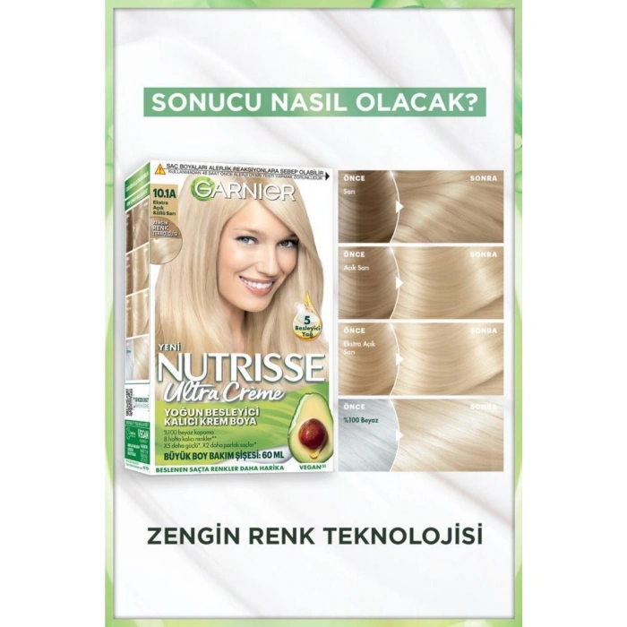 Garnier Nutrisse Yoğun Besleyici Kalıcı Krem Saç Boyası 10.1A Ekstra Açık Küllü Sarı