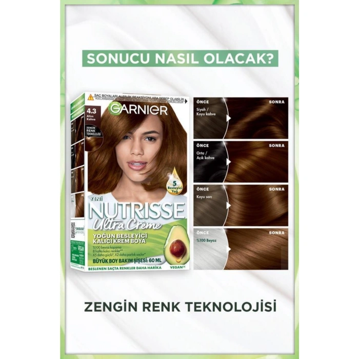 Garnier Nutrisse Yoğun Besleyici Kalıcı Krem Saç Boyası 4.3 Altın Kahve