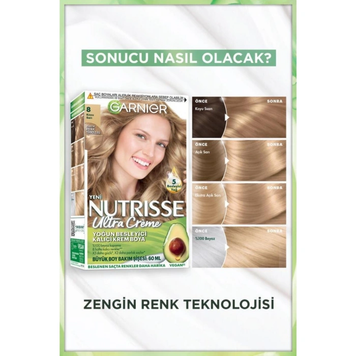 Garnier Nutrisse Yoğun Besleyici Kalıcı Krem Saç Boyası 8 Koyu Sarı