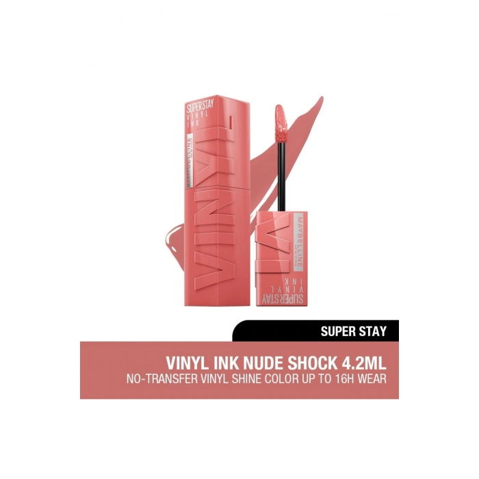 Maybelline New York Super Stay Vinyl Ink Uzun Süre Kalıcı Likit Parlak Ruj 100 Charmed