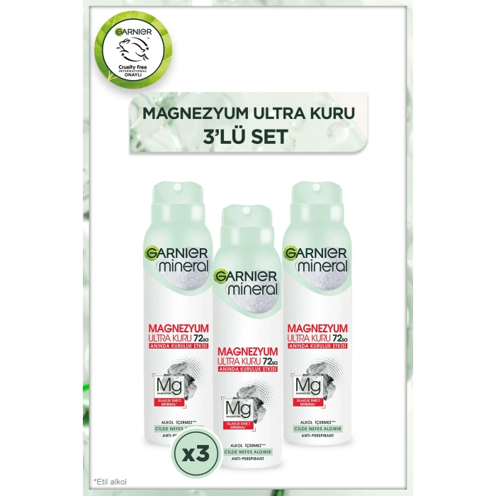 Garnier 3lü Mineral Magnezyum Ultra Kuru Sprey Deodorant Seti