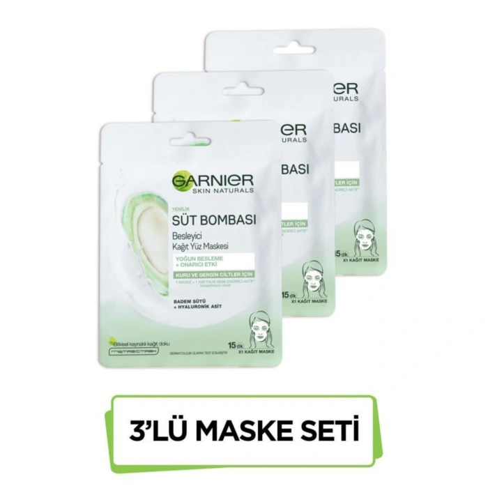 Garnier Süt Bombası Besleyici Kağıt Yüz Maskesi Badem Sütü 3lü Set