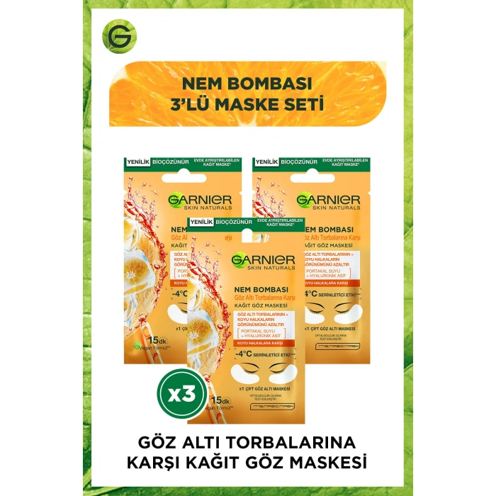 Garnier Nem Bombası Göz Altı Torbalarına Karşı Kağıt Göz Maskesi 3al 2öde