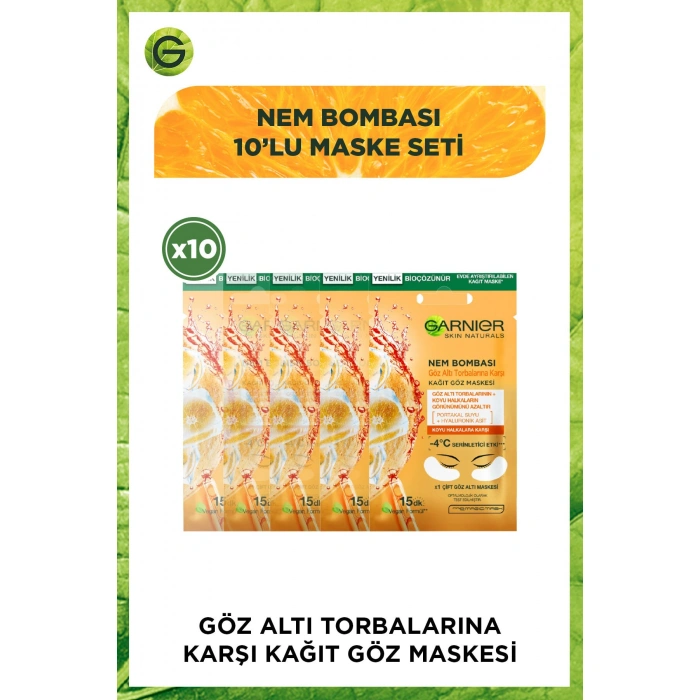 Garnier Nem Bombası Göz Altı Torbalarına Karşı Kağıt Göz Maskesi Seti 10lu