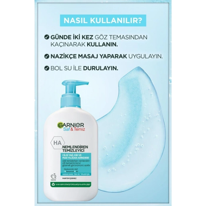 Garnier Saf & Temiz Nemlendiren Temizleyici [Hyaluronik Asit Seramid Kil] Yüz Temizleme Jeli - 250 ml