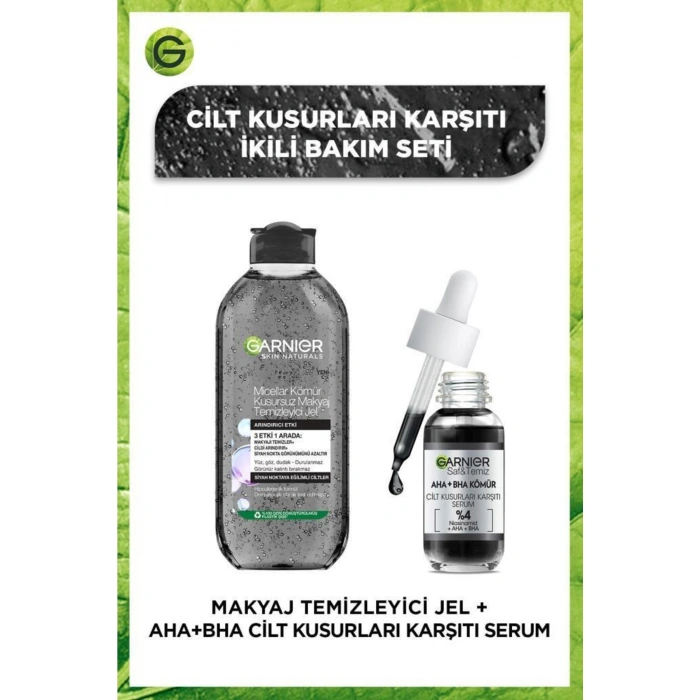 Garnier Aha+bha Cilt Kusurları Karşıtı Serum 30 ml & Micellar Kömür Kusursuz Makyaj Temizleyici Jel 400 ml