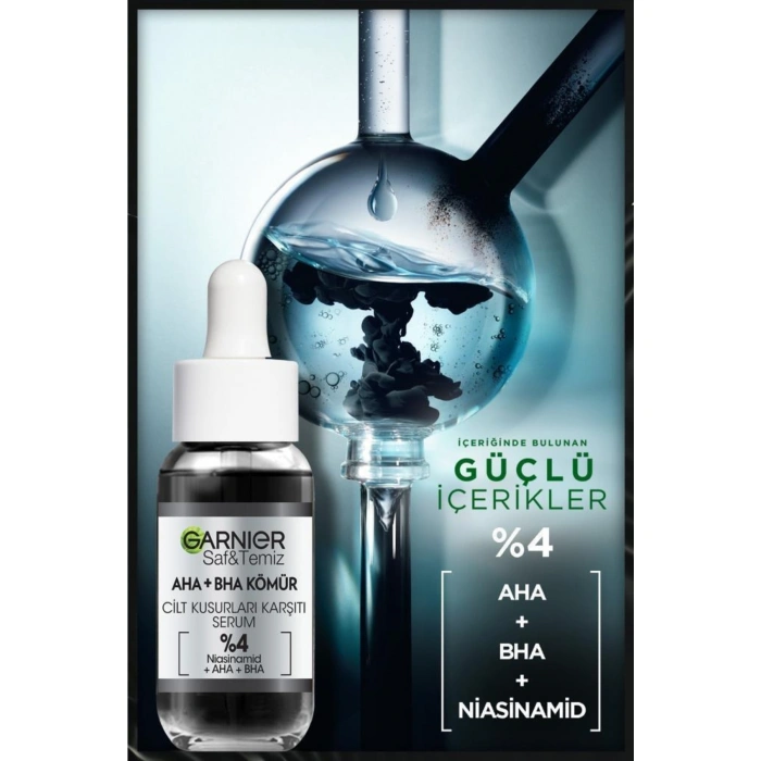 Garnier Aha Bha Cilt Kusurları Karşıtı Siyah Serum 30 ml & Siyah Yosun Kömürlü Kağıt Yüz Maskesi / 2 Adet