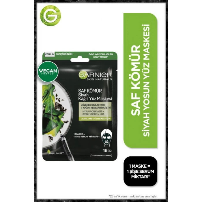 Garnier Aha Bha Cilt Kusurları Karşıtı Siyah Serum 30 ml & Siyah Yosun Kömürlü Kağıt Yüz Maskesi / 2 Adet