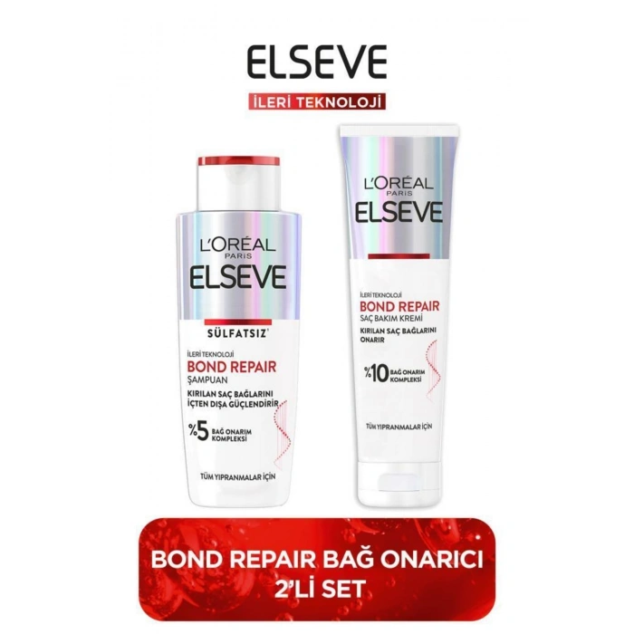 Elseve Bond Repair Bağ Onarıcı Saç Bakım Seti: Onarıcı Bakım Kremi 150 ml + Güçlendirici Şampuan 200 ml
