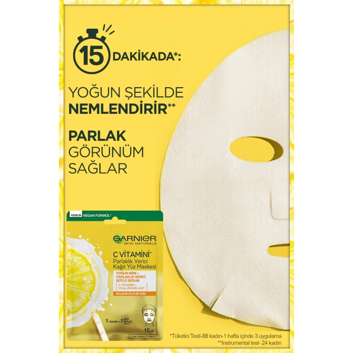Garnier C Vitamini Parlak 3lü Bakım Seti Kağıt Yüz Maskesi + Süper Aydınlatıcı Serum