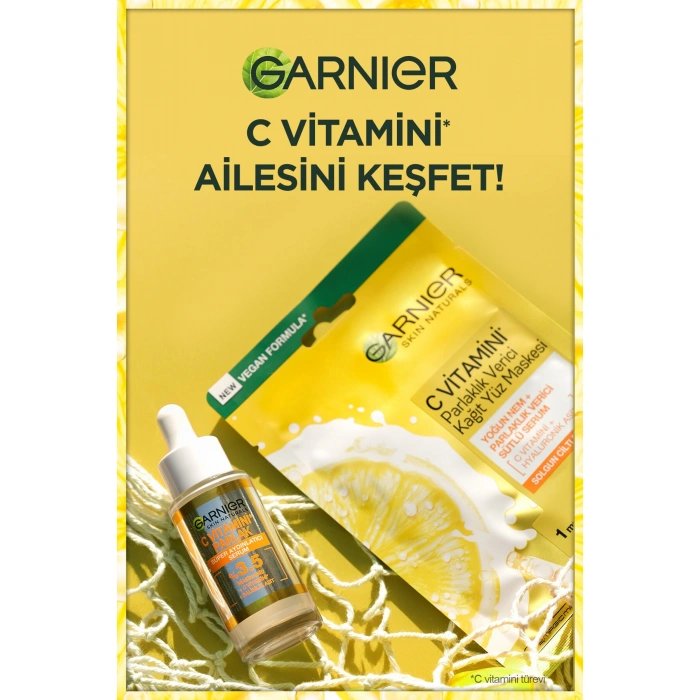 Garnier C Vitamini Parlak 3lü Bakım Seti Kağıt Yüz Maskesi + Süper Aydınlatıcı Serum