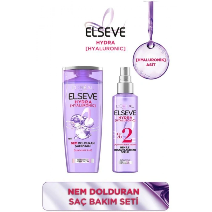 Elseve Hydra [hyaluronic] Nem Dolduran Şampuan 390 ml + Nem İle Dolgunlaştıran Serum 150 ml Seti