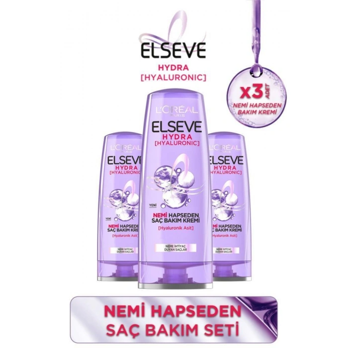 Elseve Hydra [hyaluronic] Nemi Hapseden Saç Bakım Kremi 390 ml 3lü Set