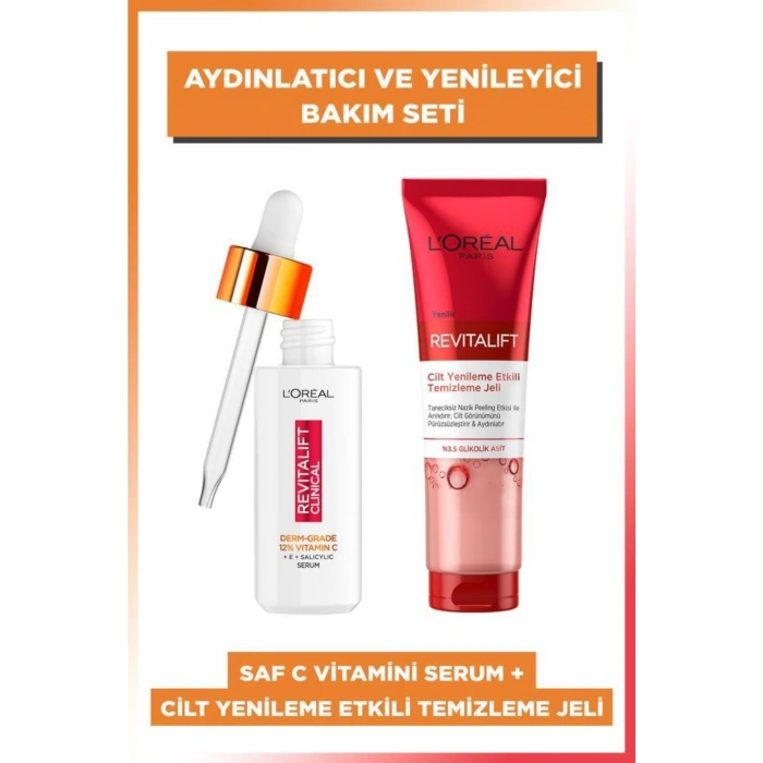 LOreal Paris Revitalift Clinical %12 Saf C Vitamini Aydınlatıcı Serum & Cilt Yenileme Etkili Temizleme Jeli 150 ml