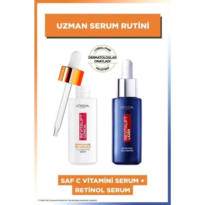 Loreal Paris Revitalift Clinical %12 Saf C Vitamini Aydınlatıcı Serum & Revitalift Lazer Saf Retinol Gece Serumu