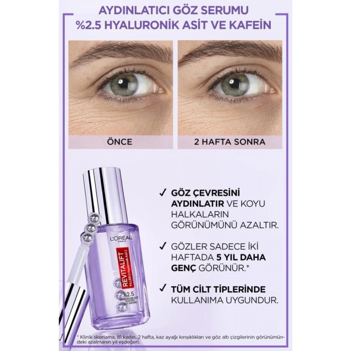 Loreal Paris Revitalift Filler %1.5 Saf Hyaluronik Asit Kırışıklık Karşıtı Serum & Aydınlatıcı Göz Serumu