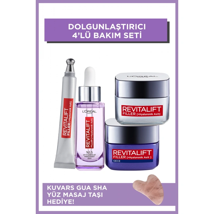 Loreal Paris Revitalift Filler Dolgunlaştırıcı Yaşlanma Karşıtı 4lü Bakım Seti+Gua Sha Yüz Masaj Taşı