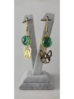 Benim Cam Atölyem Ebru Tekniği Altın Kaplama Çelik Murano Köpek Küpe