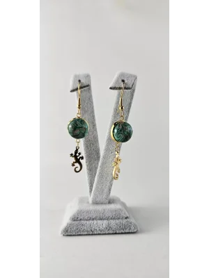 Benim Cam Atölyem Ebru Tekniği Altın Kaplama Çelik Murano Kertenkele Küpe