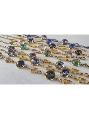 Benim Cam Atölyem Ebru Tekniği Altın Kaplama Çelik Murano Bileklik