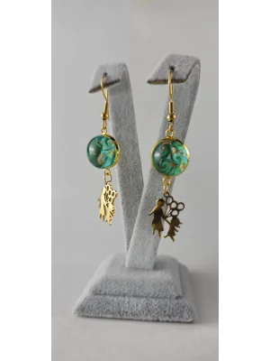 Benim Cam Atölyem Ebru Tekniği Altın Kaplama Çelik Murano Anne Kız Küpe