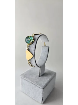 Benim Cam Atölyem Ebru Tekniği Altın Kaplama Çelik Murano Kalp Bileklik