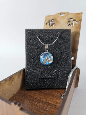 Benim Cam Atölyem Ebru Tekniği Altın Kaplama Çelik Murano Kolye