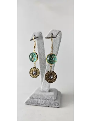 Benim Cam Atölyem Ebru Tekniği Altın Kaplama Çelik Murano Küpe