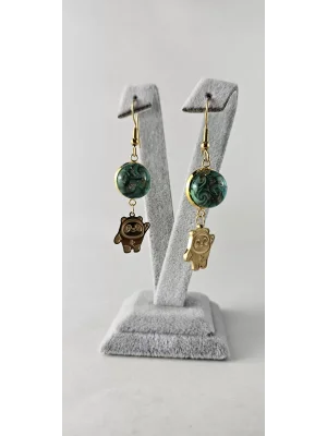 Benim Cam Atölyem Ebru Tekniği Altın Kaplama Çelik Murano Astronot Panda Küpe