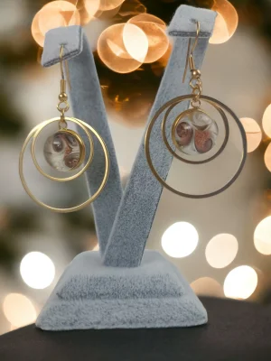 Benim Cam Atölyem Ebru Tekniği Altın Kaplama Çelik Murano Küpe