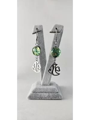 Benim Cam Atölyem Ebru Tekniği Çelik Murano Balık Küpe