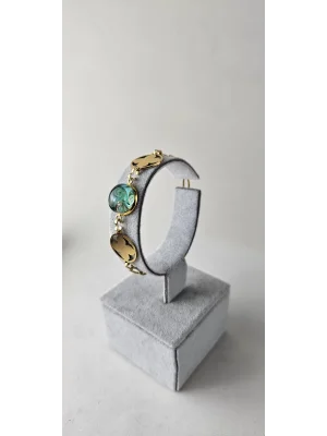 Benim Cam Atölyem Ebru Tekniği Altın Kaplama Çelik Murano Yonca Bileklik