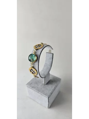 Benim Cam Atölyem Ebru Tekniği Altın Kaplama Çelik Murano Yonca Bileklik