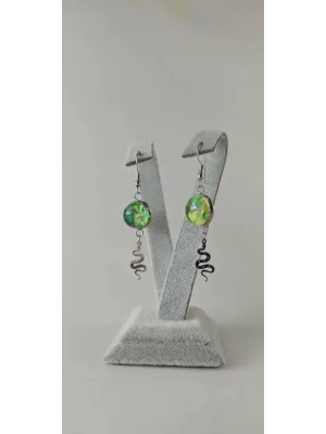 Benim Cam Atölyem Ebru Tekniği Çelik Murano Yılan Küpe