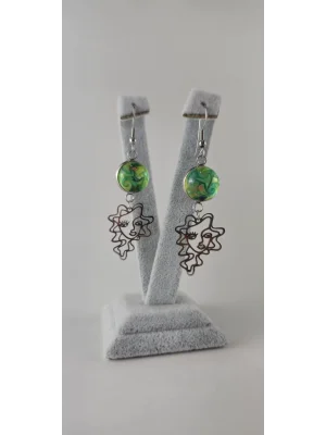 Benim Cam Atölyem Ebru Tekniği Çelik Murano Picasso Küpe