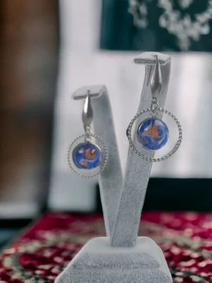 Benim Cam Atölyem Ebru Tekniği Çelik Murano Küpe