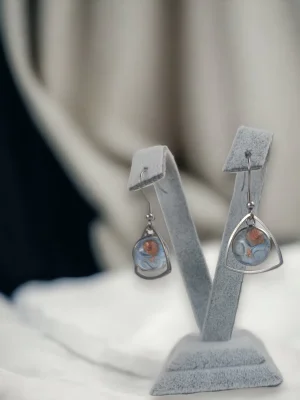 Benim Cam Atölyem Ebru Tekniği Çelik Murano Küpe