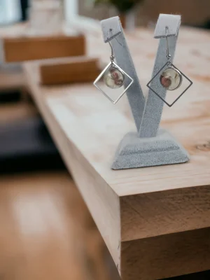 Benim Cam Atölyem Ebru Tekniği Çelik Murano Küpe