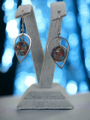 Benim Cam Atölyem Ebru Tekniği Çelik Murano Küpe