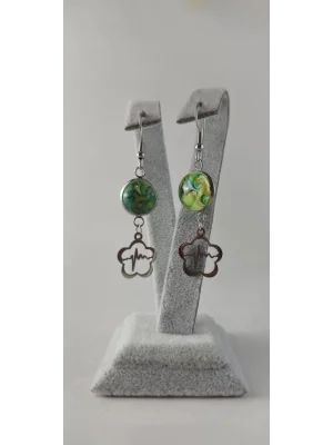 Benim Cam Atölyem Ebru Tekniği Çelik Murano Kalp Ritmi Küpe