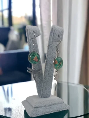 Benim Cam Atölyem Ebru Tekniği Çelik Murano Küpe