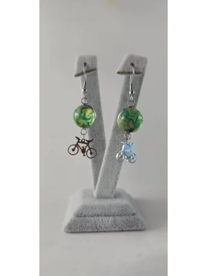 Benim Cam Atölyem Ebru Tekniği Çelik Murano Bisiklet Küpe