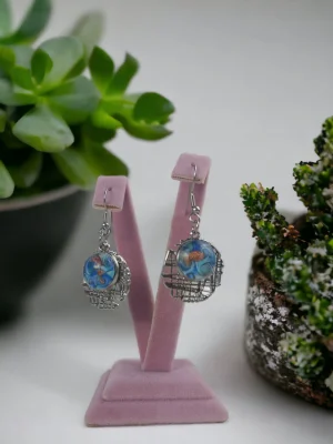 Benim Cam Atölyem Ebru Tekniği Çelik Murano Küpe