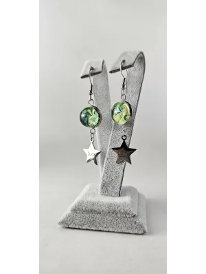 Benim Cam Atölyem Ebru Tekniği Çelik Murano Luck Star Küpe