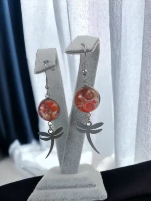 Benim Cam Atölyem Ebru Tekniği Çelik Murano Küpe