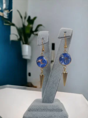 Benim Cam Atölyem Ebru Tekniği Çelik Murano Küpe