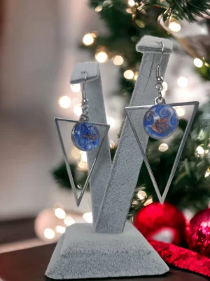 Benim Cam Atölyem Ebru Tekniği Çelik Murano Küpe