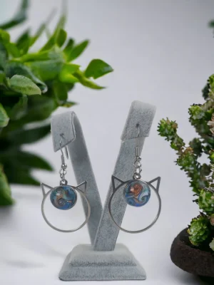 Benim Cam Atölyem Ebru Tekniği Çelik Murano Küpe